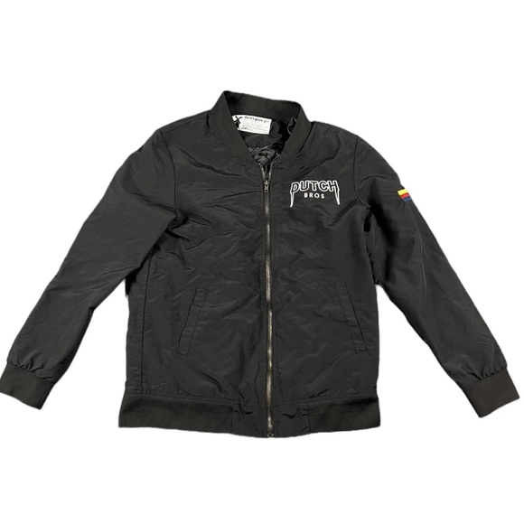 Dutch Bros XS+SMALL Black Bomber Jacket Windmill Stripe Lightweight - Picture 1 of 10